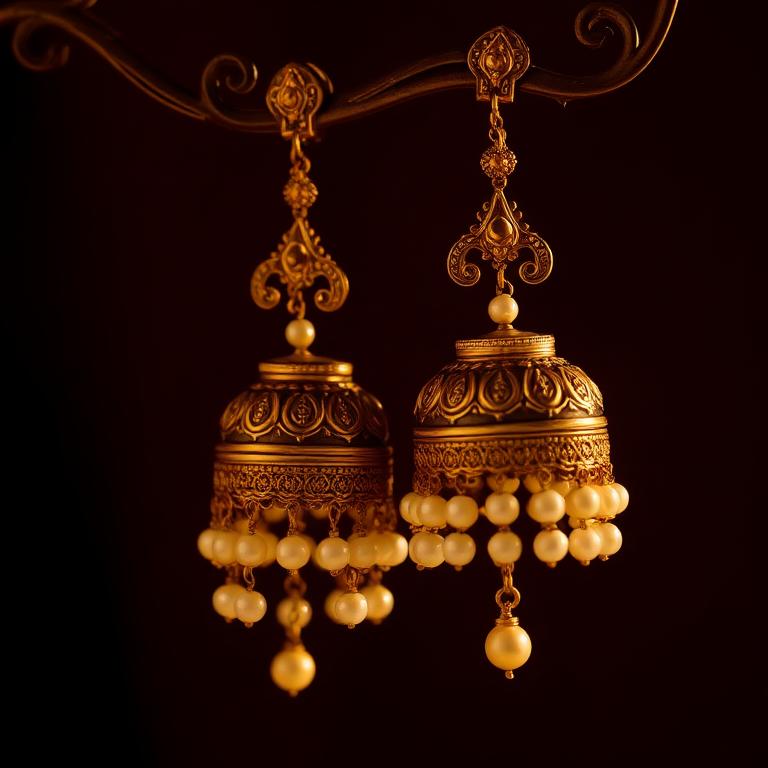 Gold jhumka earrings with pearls